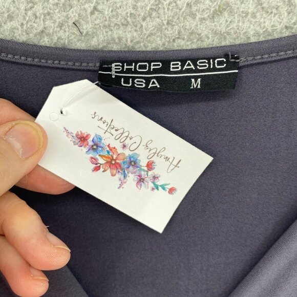 Shop Basic USA Dress Women Medium Gray Blouson Empire Surplice Short Sleeve NWT - Picture 6 of 11